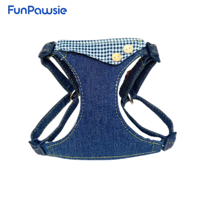 Denim Patchwork Gingham Pet Harness: British Retro Series