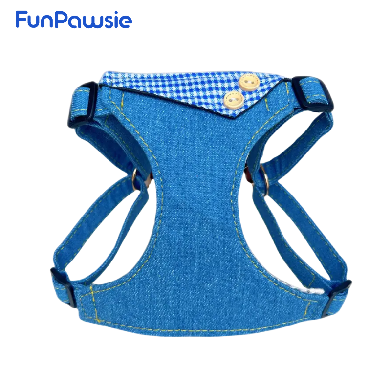 Denim Patchwork Gingham Pet Harness: British Retro Series