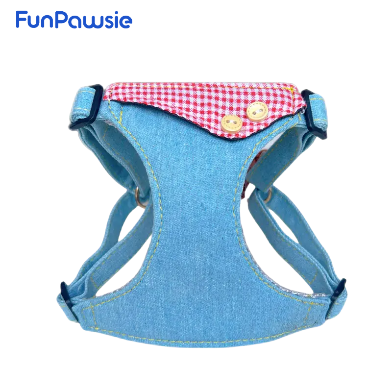 Denim Patchwork Gingham Pet Harness: British Retro Series