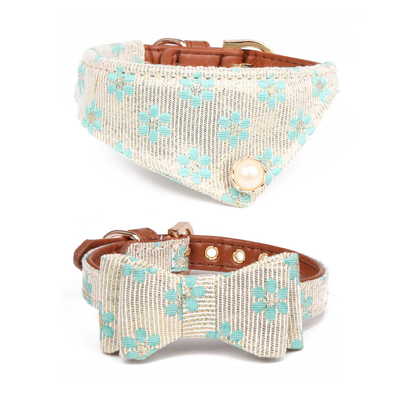 Floral French Series Pet Collar (Pearl & Bow Tie Style)