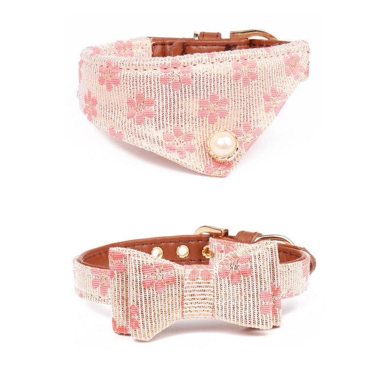 Floral French Series Pet Collar (Pearl & Bow Tie Style)