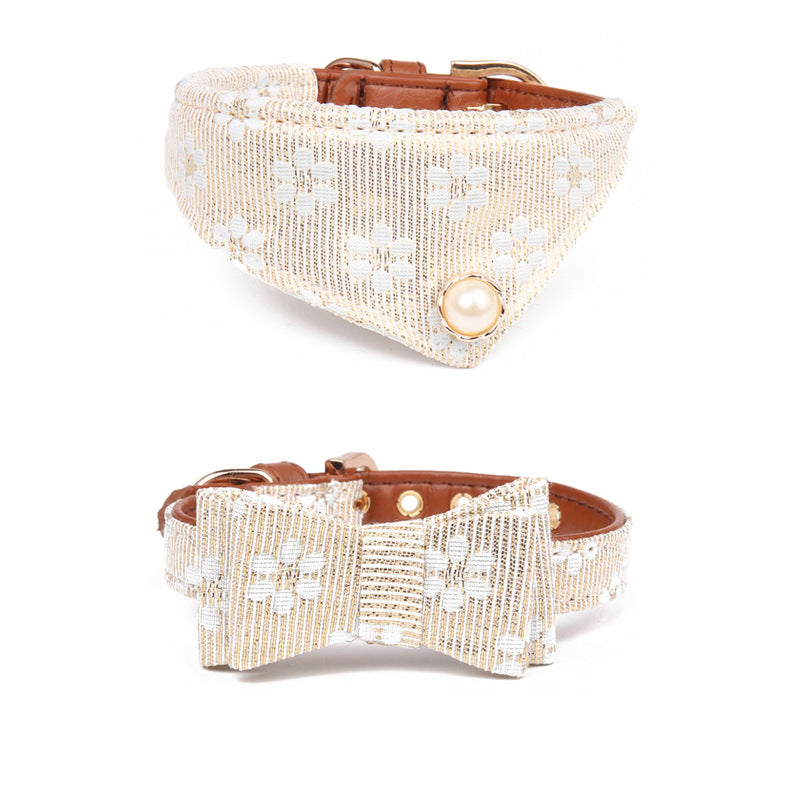 Floral French Series Pet Collar (Pearl & Bow Tie Style)