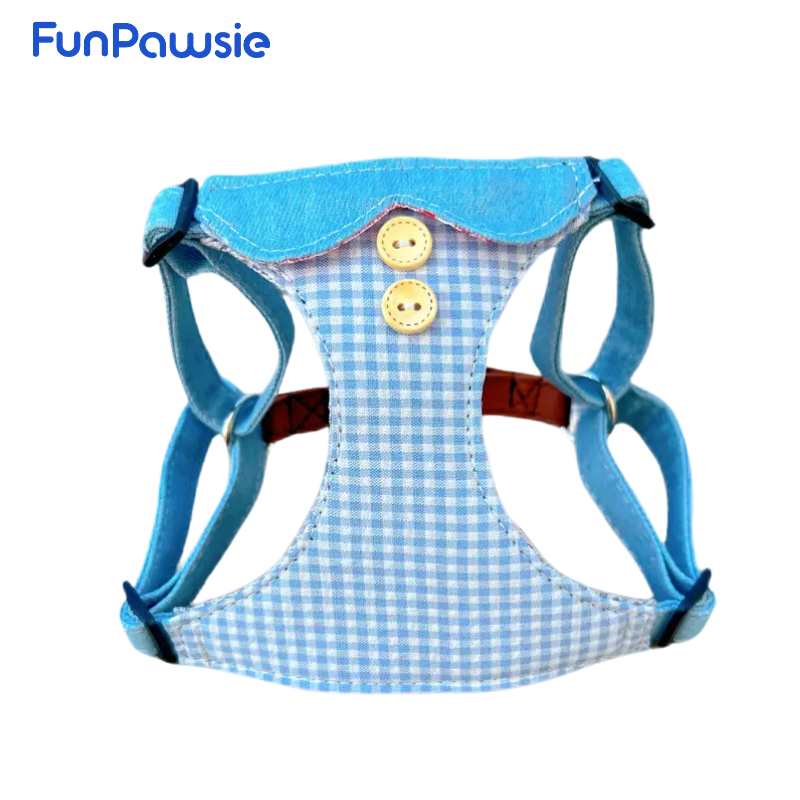 Denim Checkered Pet Harness: Elegant British Series