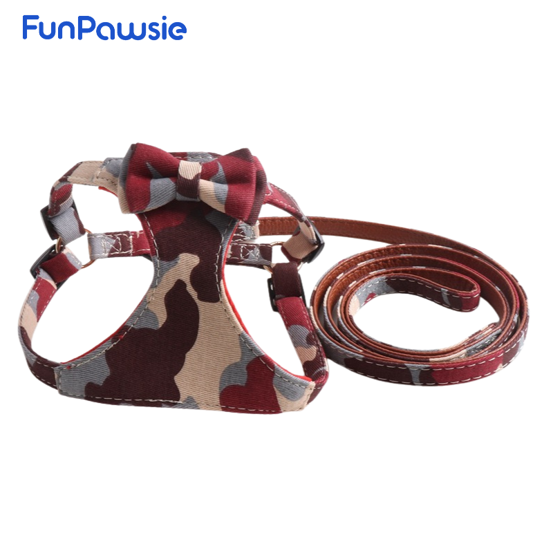 Camouflage Bowknot Pet Harness Set: Urban Soldier Series