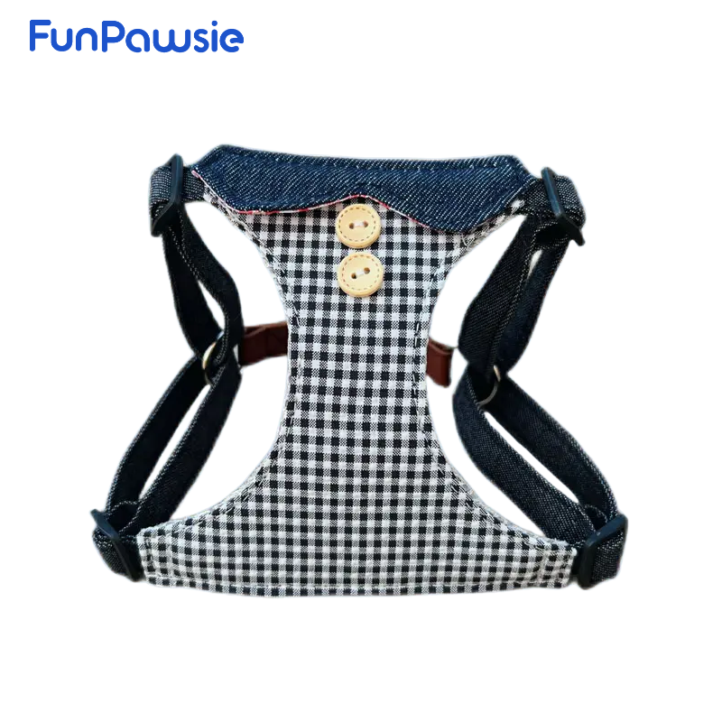 Denim Checkered Pet Harness: Elegant British Series