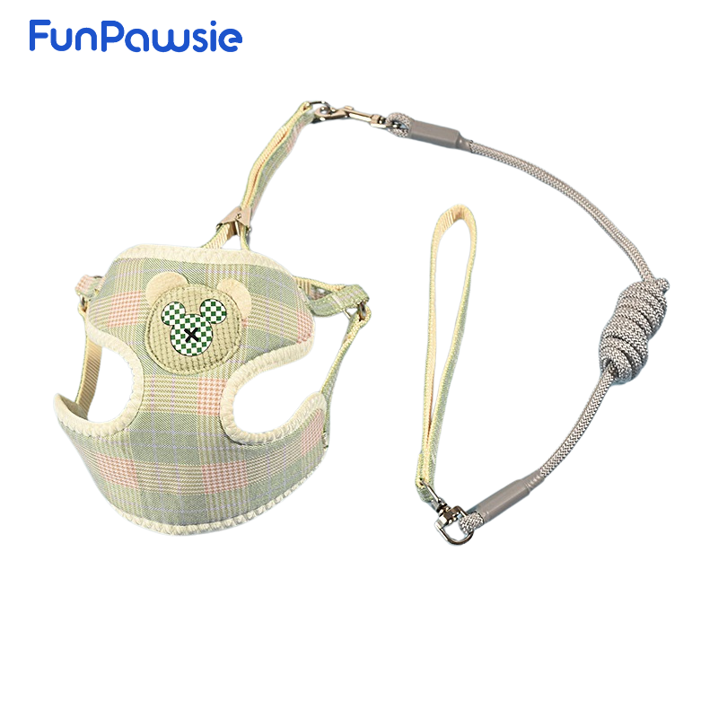 Plaid Bear Pet Harness & Leash Set: Sweet & Playful Series