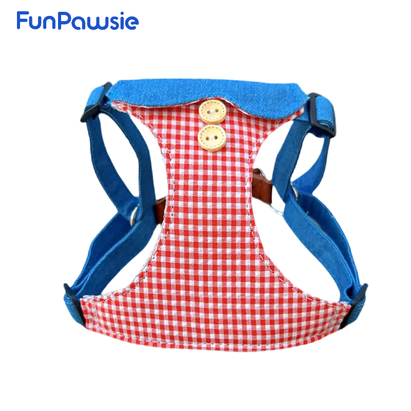 Denim Checkered Pet Harness: Elegant British Series