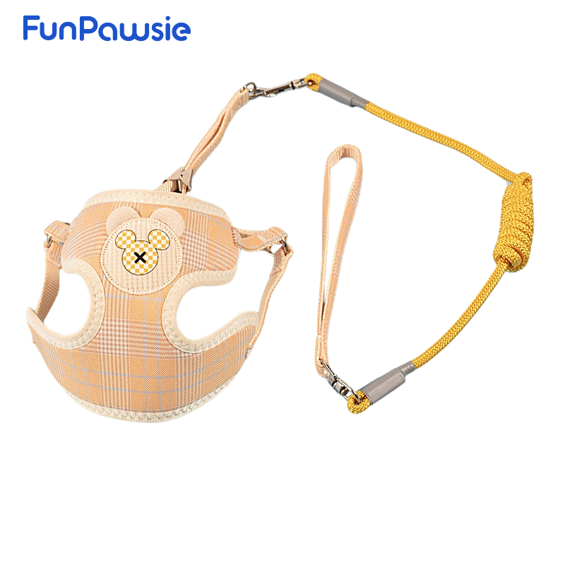 Plaid Bear Pet Harness & Leash Set: Sweet & Playful Series