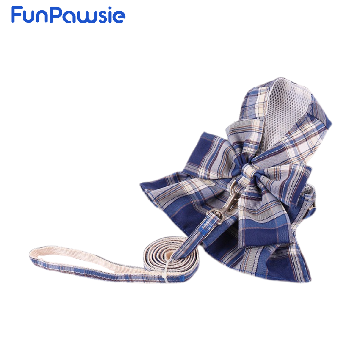 Plaid Bowknot Pet Harness & Leash Set: Campus Time Series