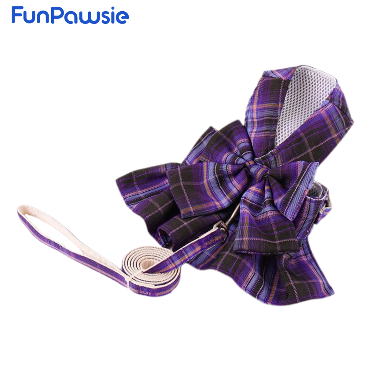 Plaid Bowknot Pet Harness & Leash Set: Campus Time Series