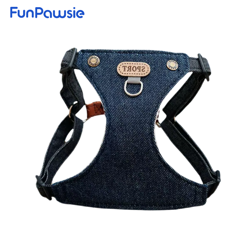 Denim Plaid Pet Harness: Preppy Vintage Series