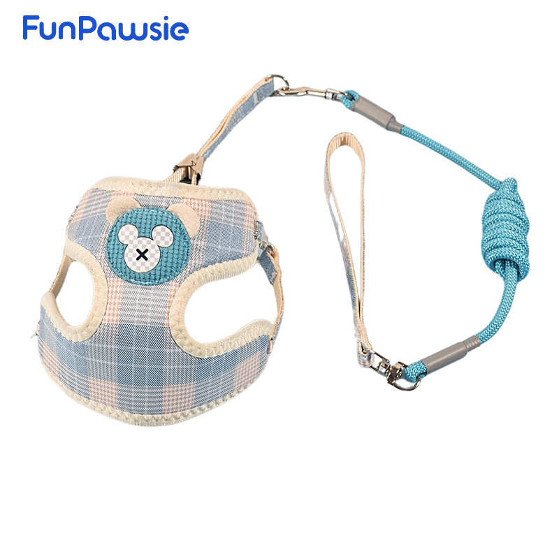 Plaid Bear Pet Harness & Leash Set: Sweet & Playful Series