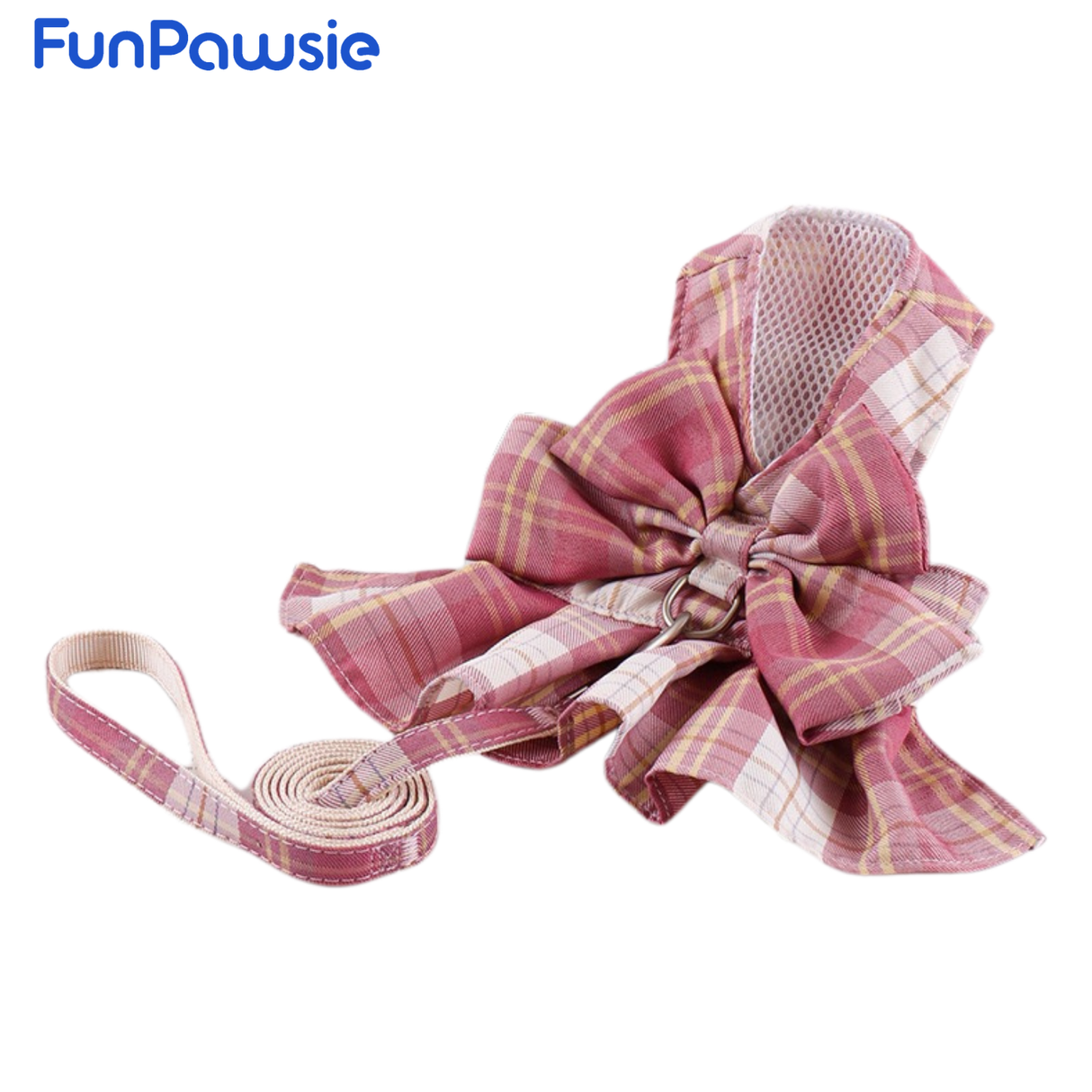Plaid Bowknot Pet Harness & Leash Set: Campus Time Series