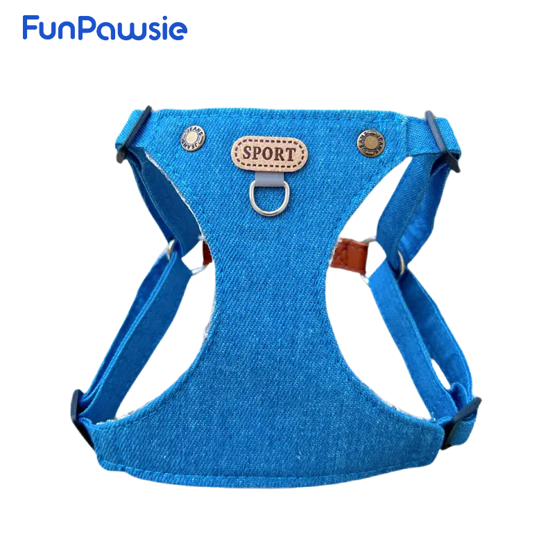 Denim Plaid Pet Harness: Preppy Vintage Series