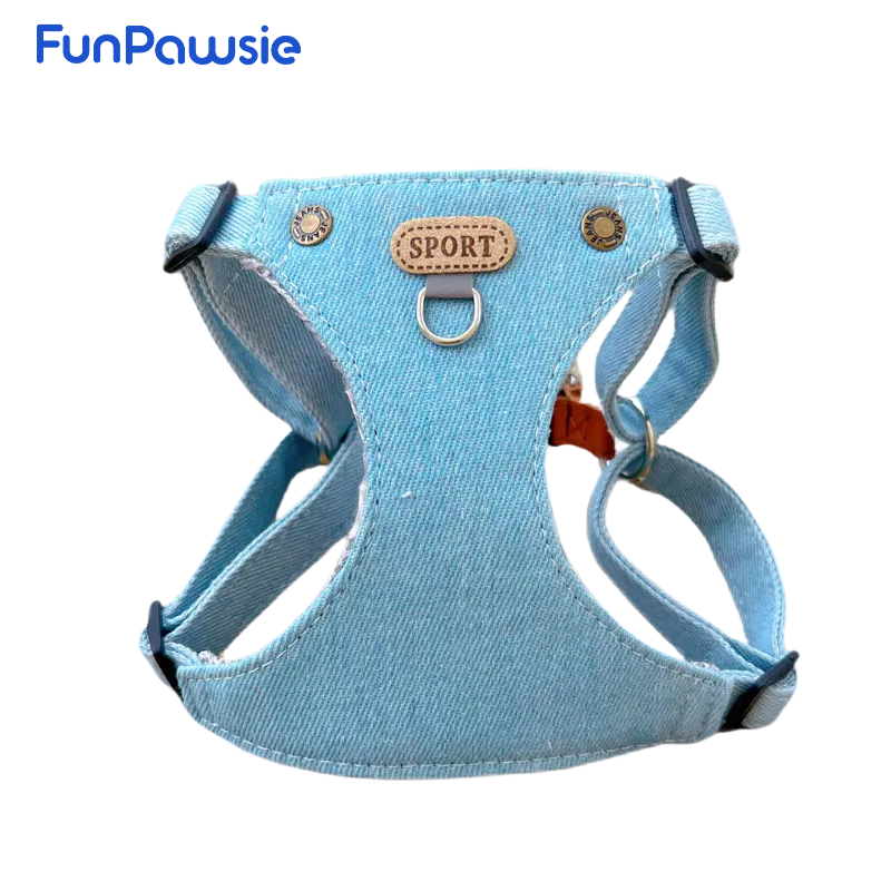 Denim Plaid Pet Harness: Preppy Vintage Series