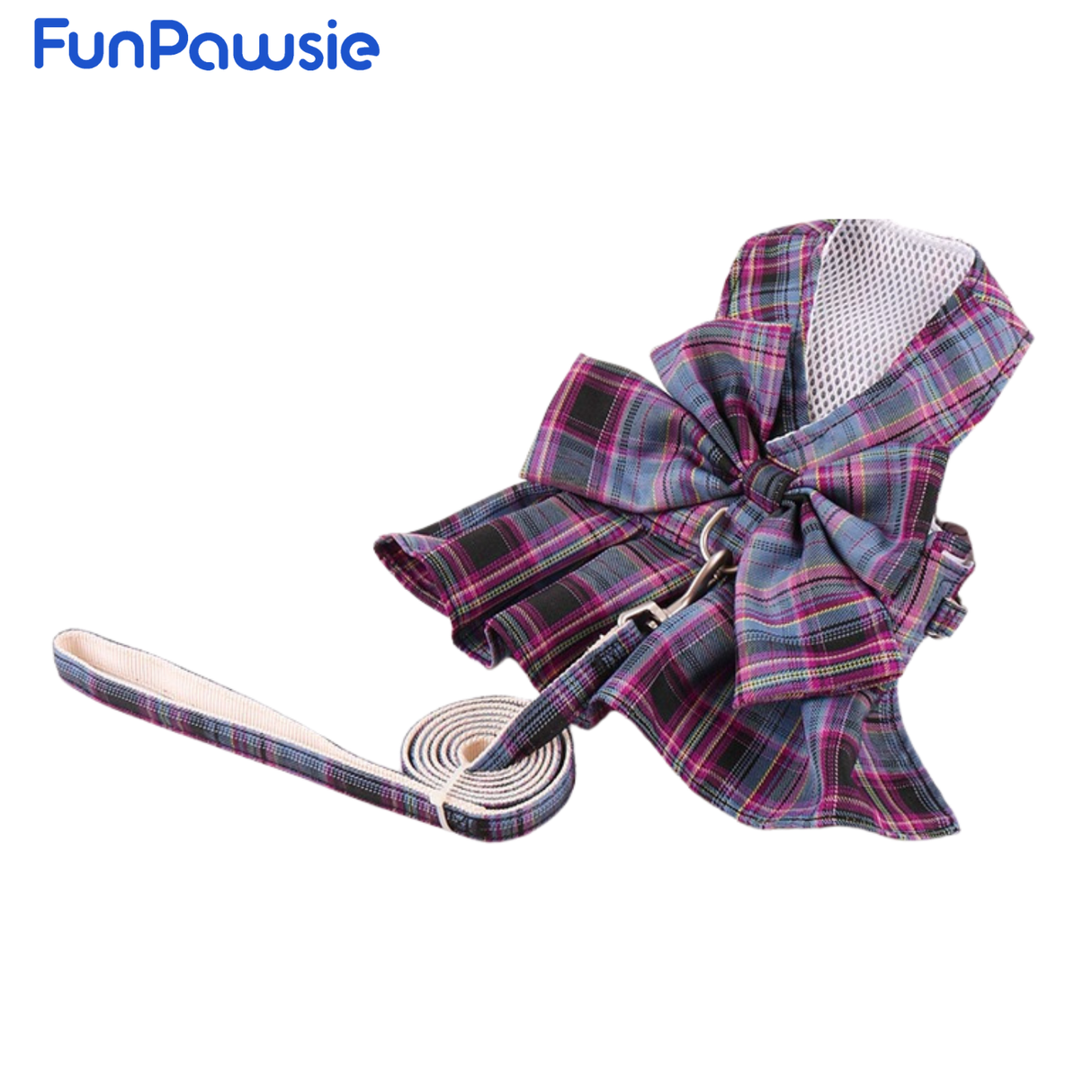 Plaid Bowknot Pet Harness & Leash Set: Campus Time Series