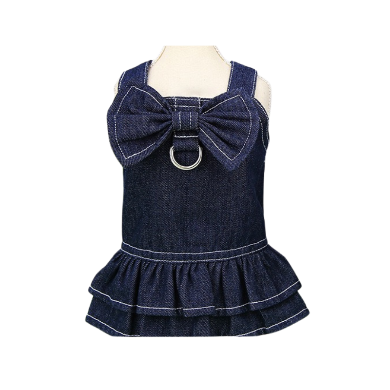 Denim Bowknot Pet Harness: Vintage Chic Series