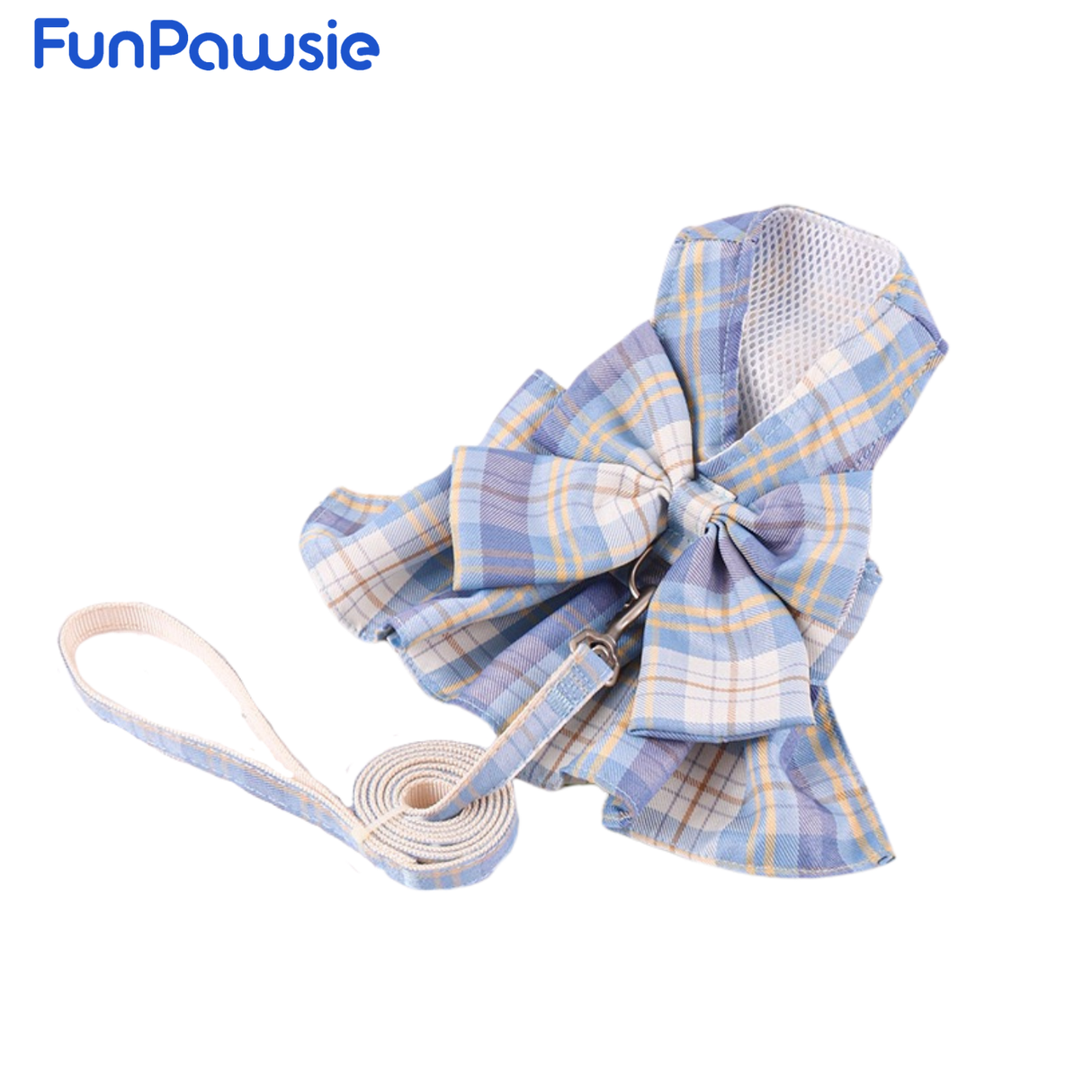 Plaid Bowknot Pet Harness & Leash Set: Campus Time Series