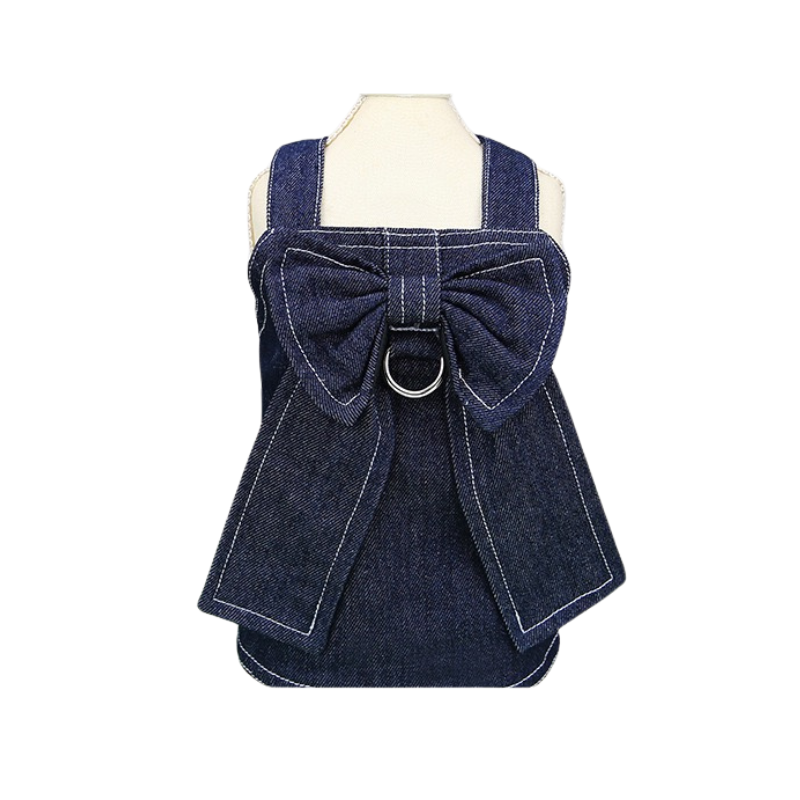 Denim Bowknot Pet Harness: Vintage Chic Series