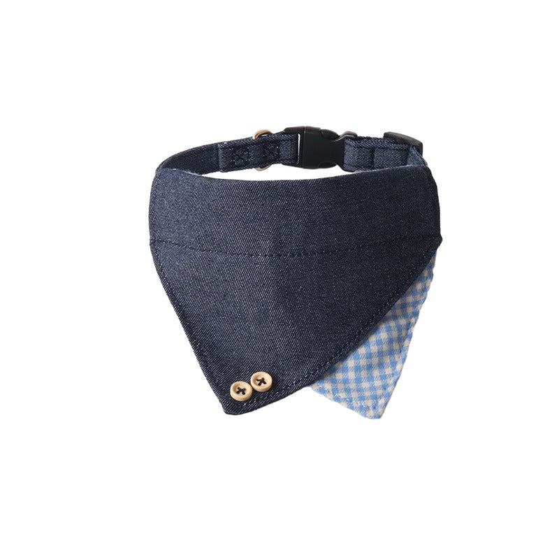 Denim Bandana Pet Collar and Leash Set: Plaid Holiday Series