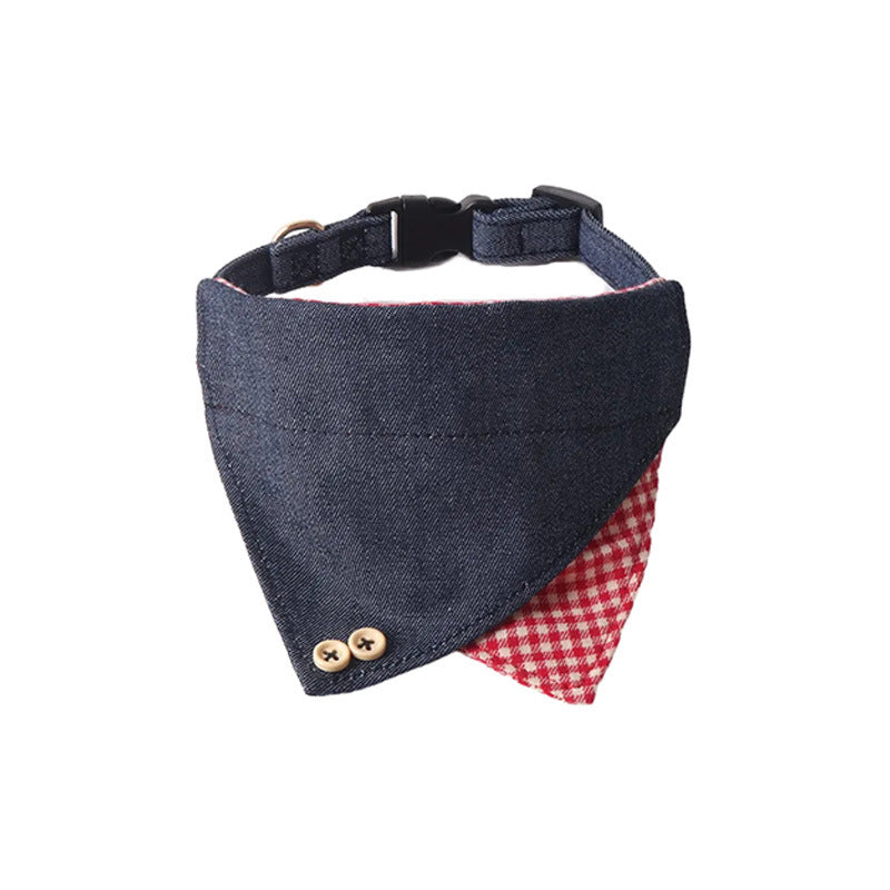 Denim Bandana Pet Collar and Leash Set: Plaid Holiday Series