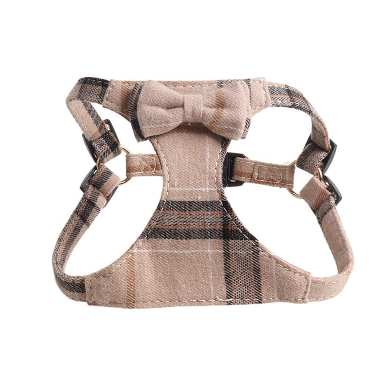Plaid Bowknot Pet Harness & Leash Set: British Grace Series