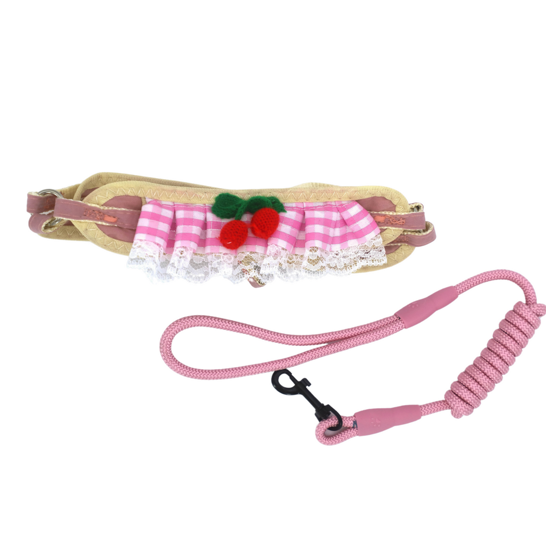 Pet Harness Set: Breathable Cherry Design