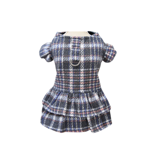 Plaid Tiered Skirt Pet Harness: Elegant & Warm Series