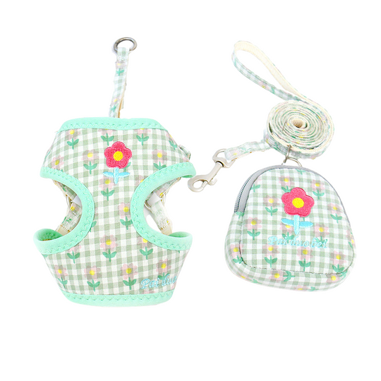 Pet Harness and Leash Set: Floral and Fruit Design