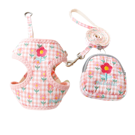 Pet Harness and Leash Set: Floral and Fruit Design