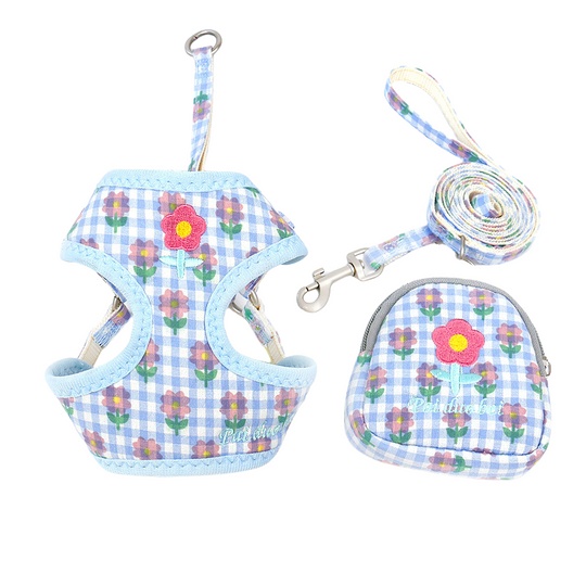 Pet Harness and Leash Set: Floral and Fruit Design