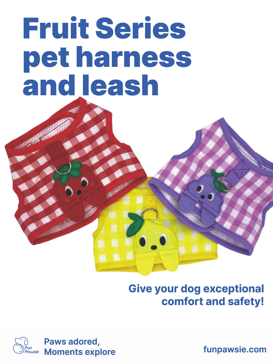 Pet Harness Set: Gingham Fruit-Themed Pet Harness and Leash